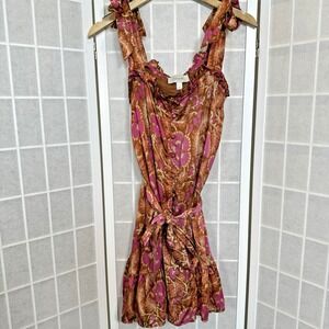 Cleobella Rowan Dress Womens Medium Tie Shoulder Mini Floral Ruffle Hem Boho
